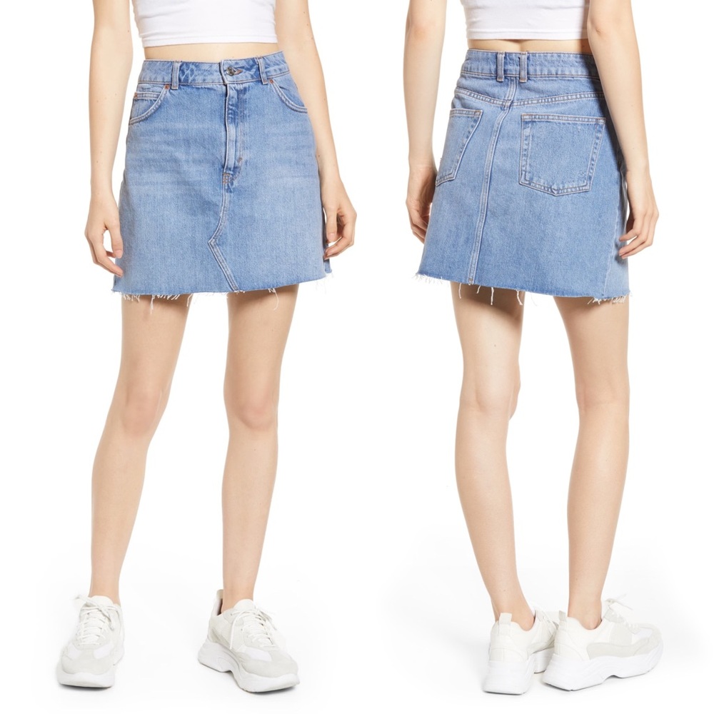 Topshop Distressed Raw Hem Denim Mini Skirt - Picture 3 of 6